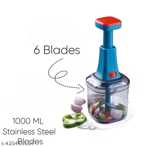 Culinary Crafts 1000ml 6 Blade Hand Food Chopper | Stainless Steel | Quick Vegetable & Fruit Cutter