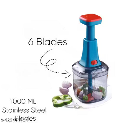 Culinary Crafts 1000ml 6 Blade Hand Food Chopper | Stainless Steel | Quick Vegetable & Fruit Cutter